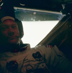 Buzz Aldrin, sitting in the Lunar Module after his and Neil's moonwalk. July 20, 1969 