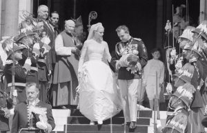 Grace Kelly at her wedding to Prince Rainier, Monaco, 1956.