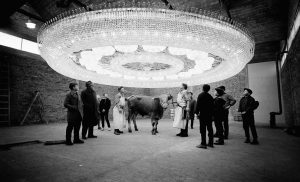 Chance to glimpse glory before death, a 532 bulb chandelier is built in a Darmstadt slaughterhouse on November 29, 1962