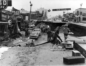 Largest US earthquake on this date, May 27, 1964  damage to Fourth Avenue in Anchorage, Alaska. 