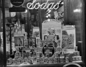 Pet food display in a store window: Baraboo Wisconsin, c. 1930 