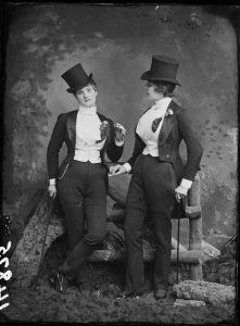 Two male impersonators in Victorian England, 1870.