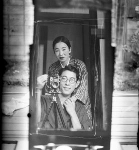 Japanese couple take a selfie together in Japan, 1920s .