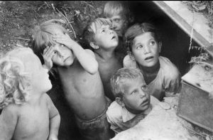 Children take cover in a trench, Stalingrad, 1942 