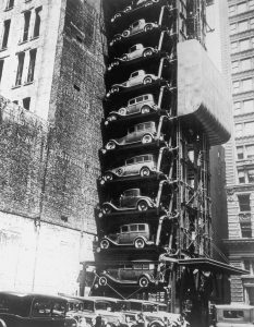 48-car elevator parking garage in Downtown Chicago, 1936.