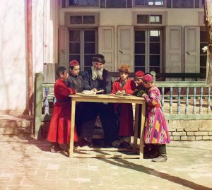 Jewish children with their teacher in Samarkand, early 20th centry. 