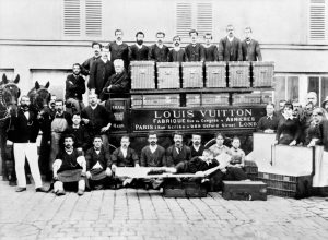 Employees in the courtyard of the Louis Vuitton workshops in Asnières, Paris, 1888 