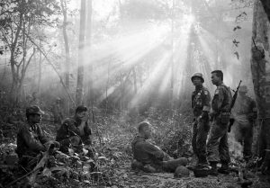 The morning after a long night awaiting a Viet Cong ambush that never came. 40 miles East of Saigon, Vietnam, 1965 