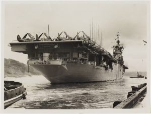 Aircraft carrier USS Valley Forge, Sydney Harbour, by Ted Hood, 1948 