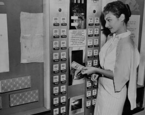 Woman buying men boxer shorts for just 97 cents, 1960.