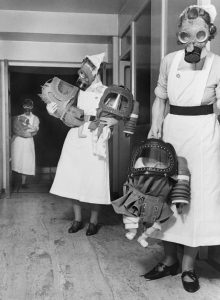 Gas masks for babies tested at an English hospital, 1940.