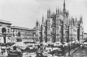 Piazza Duomo, heart of cultural awakening, Milano, Italy, 1920.