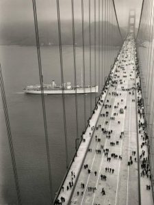 People on the Golden Gate Bridge soon after it opened in 1937 