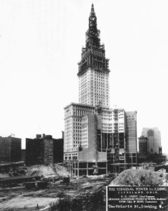 The Terminal Tower bldg. in Cleveland, Oh. under construction in 1927. Would be the second largest building in the world once completed 