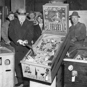 Pinball was banned and 2,259 machines destroyed in New York City, 1949.