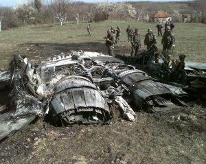 Wreckage of a Former Republic of Yugoslavia MiG-29, shot down by NATO forces. Bosnia 1999 