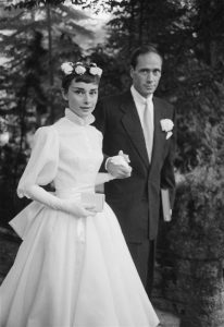 Audrey Hepburn and Mel Ferrer on their wedding day in Switzerland, 1954.