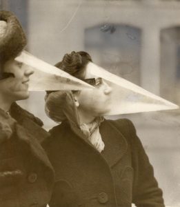 Face cones, trendy accessory for safeguarding against snowstorms, 1939.