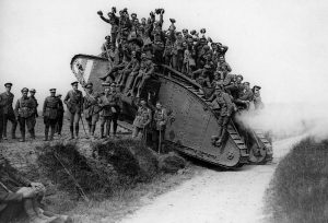 Group of British soldiers on a MK-4 in 1917. 