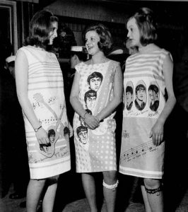 Iconic dresses, fashion inspired by the Beatles' music, London 1964.