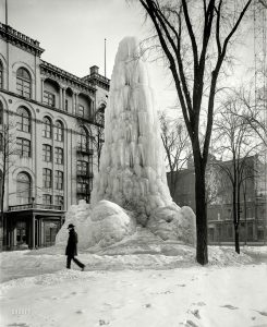 Eye-catching Ice Fountain graced Detroit's Washington Boulevard, 1900s.