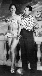Louis Réard, the inventor of bikini, posing with a model, back in 1946.