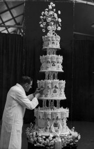 Nine foot tall fruitcake from Queen Elizabeth wedding, 1947.