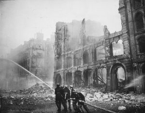 Firefighters risking their lives to save London during WWII.