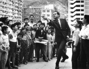 Richard Nixon played badminton with Hong Kong refugee kids, 1964.