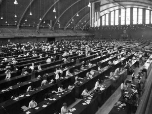 WWII soldiers fingerprinted for military service.