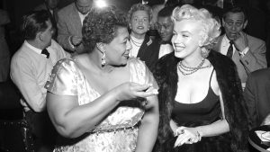 Monroe helped end segregation at Mocambo for Ella Fitzgerald, 1955.