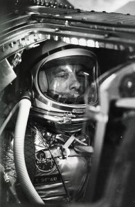 Alan Shepard, 1st American astronaut in space, historic launch in 1961.