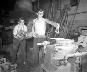 Detroit students learn through practical smithery, 1930s.