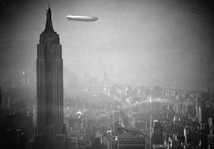 The Hindenburg flying over NYC, 1936.