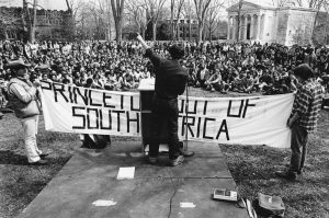 Princeton students protested apartheid in 1978, demanding divestment.