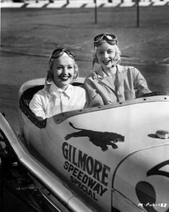 Betty Grable and Lucille Ball at the Gilmore Speedway in LA, 1930s.