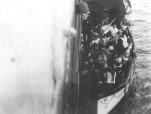 Titanic lifeboat next to the Carpathia. April 15, 1912. 