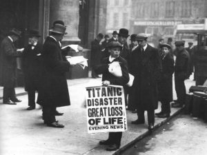 Tragic News hits the streets of New York, Titanic disaster, 1912.