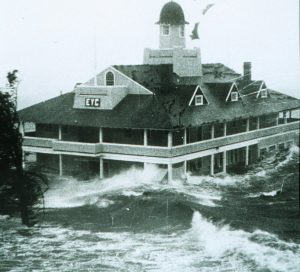 Edgewood Yacht Club withstands the storm surge from hurricane Carol, 1954 