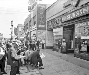 Fans listening to the 1929 World Series at the radio store, LA 1929.