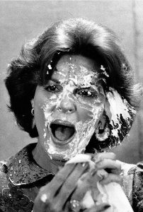Anita Bryant being pied in her face by a gay protester, 1977.