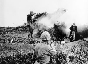 Marines capturing a Japanese soldier during the battle for Okinawa