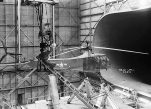 Helicopter tested in a wind tunnel.