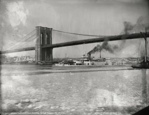 USS Puritan was first ship to pass under Brooklyn Bridge.