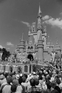 A crowd awaiting Walt Disney World's Main street to open, Orlando, 1971.