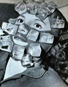 Ice cube mask, innovative hangover cure through cold therapy, 1947.