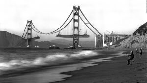 Golden Gate Bridge, fishing as history unfolds, 1936.