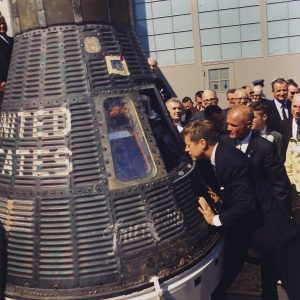 JFK inspects the Mercury capsule with John Glenn, Feb. 23, 1962 