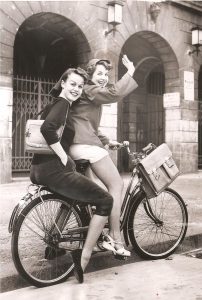 West Berlin schoolgirls innovated fashion, tight-fitting shorts, 1953.