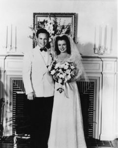 16 years old Marilyn Monroe, then a brunette, on her first wedding, 1942.